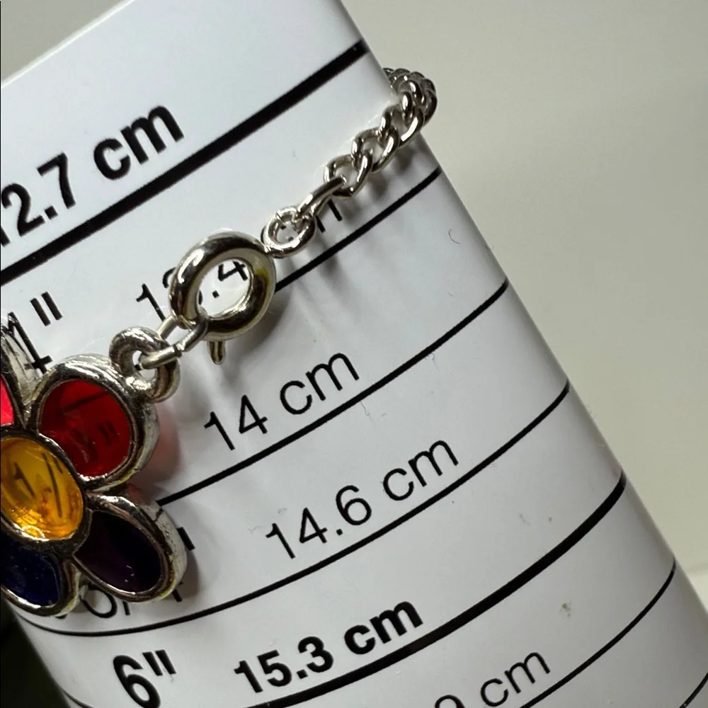 Vintage Stunning Colorful glass Flower Charm Bracelet Sz 5 or 5.25 max